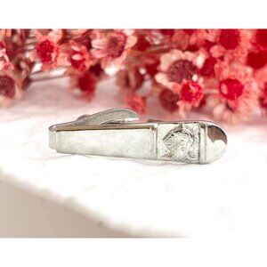Textured Silver Toned Vintage Men's Tie Bar | Tie Clip